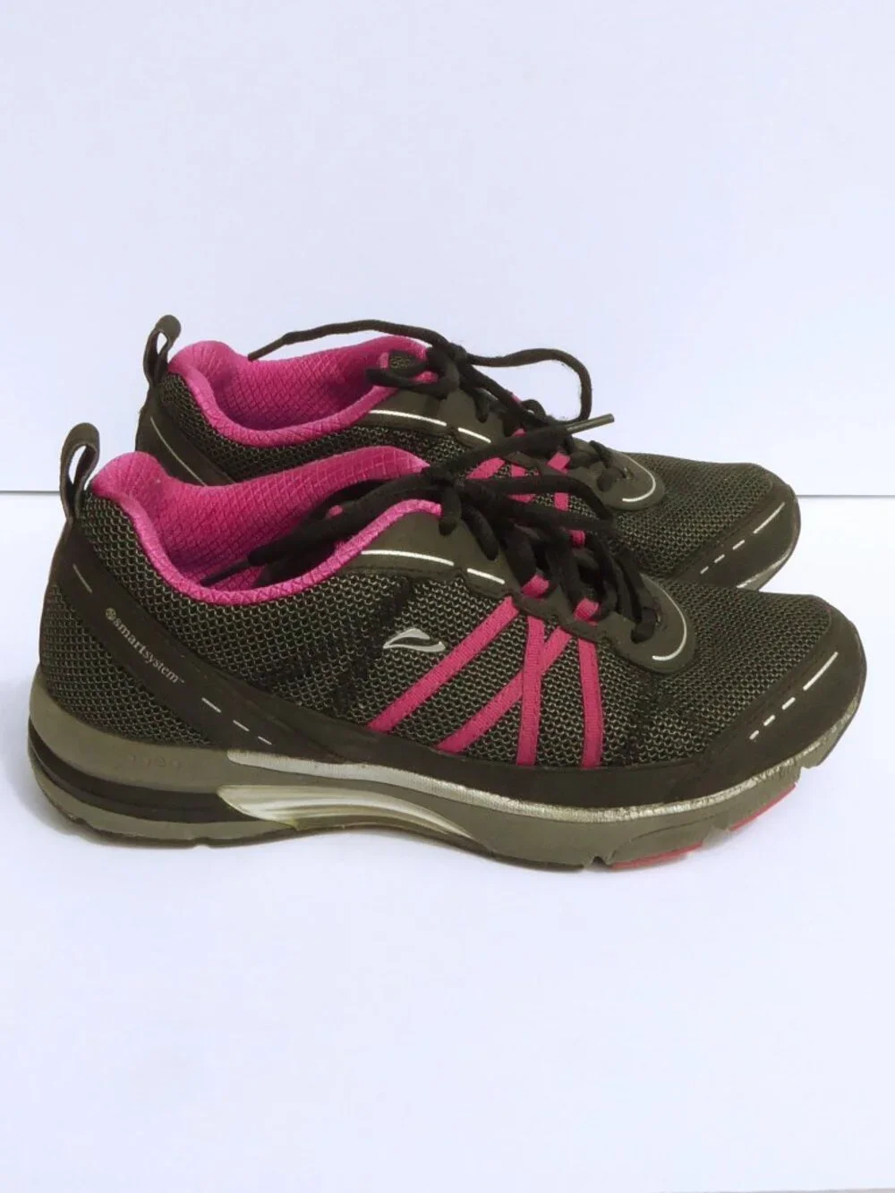 Abeo black mesh and hot pink criss cross striped sneakers women's size 8.5